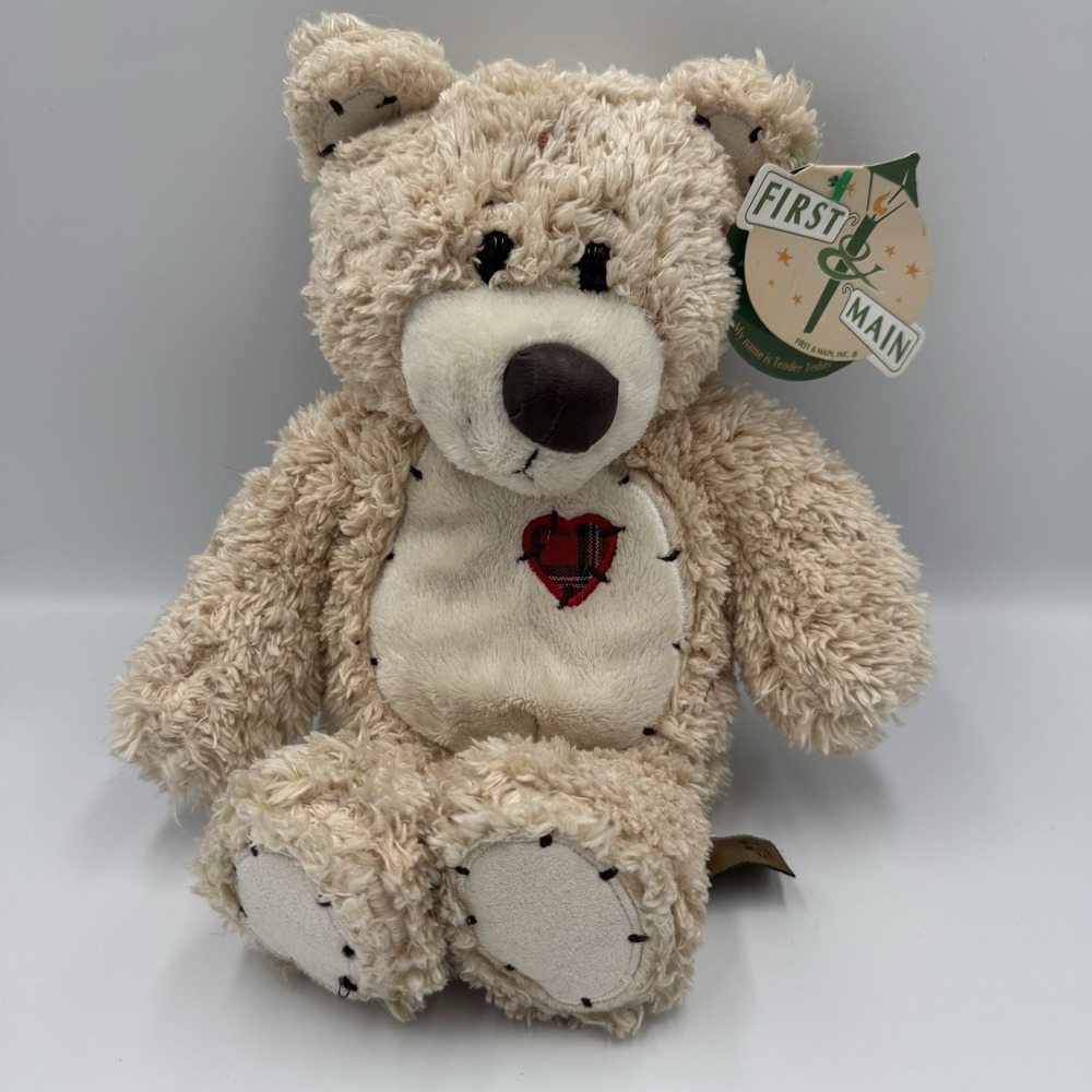 First & Main Tender Teddy Bear Stitched Heart Cream 10" Stuffed Plush Soft NWT